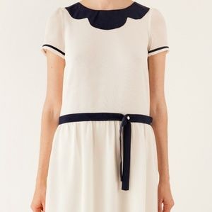 LAZZARI 100% silk inlaid blue collar dress